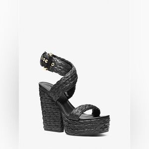 MICHAEL KORS Black Braided Platform Sandal with Ankle Strap